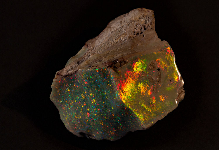 Fire of Australia opal glowing red, yellow and green